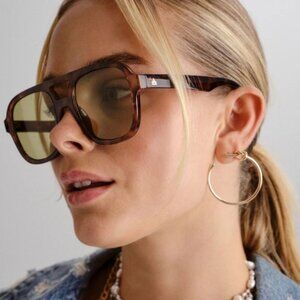 AIRE Whirlpool Dark Tort Aviator Sunglasses Khaki Lens Unisex NWOT